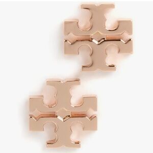 Tory Burch Rose Gold Logo Stud Earrings NEW